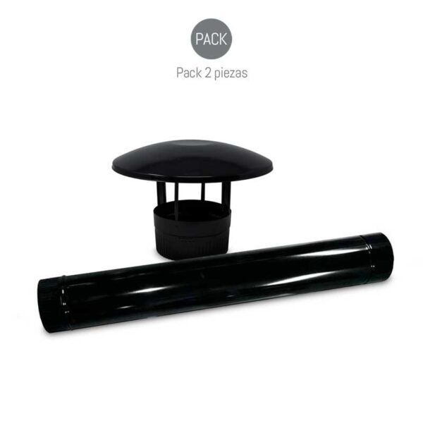 Tubo chimenea vitrificado negro 100 cm Ø150 mm  con sombrerete